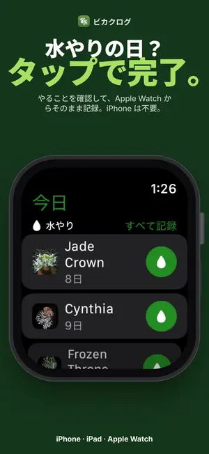 水やりの日？タップで完了。